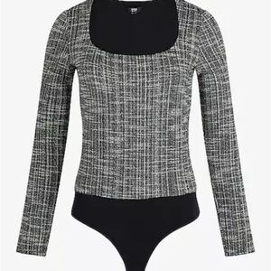 NWT Body Contour Tweed Scoop Neck Long Sleeve Bodysuit